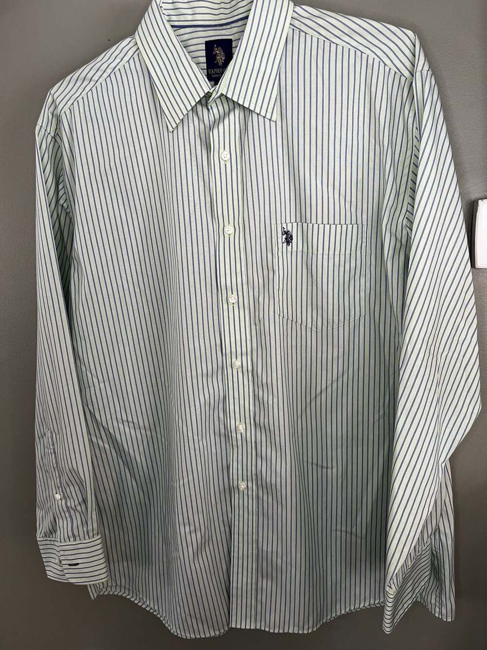 U S Polo Association Mens Dress Shirt Career Striped Logo Size